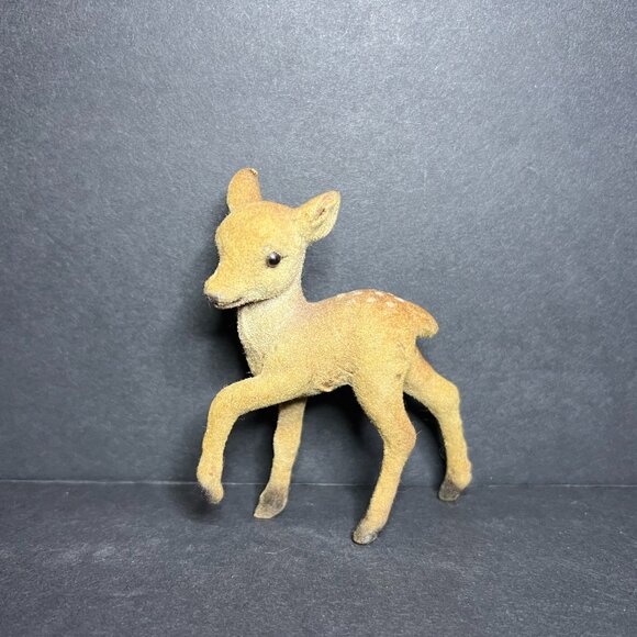 Vintage Brown Flocked Felt Walking Spotted Fawn Deer Figurine 3.25 x 2.75" - Picture 1 of 8